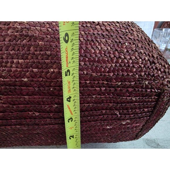 Handcrafted Straw Rattan Tote Bag 3d Floral Embroidery & Leather Wrapped Handles - Picture 9 of 11